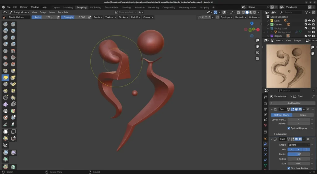 A viewport render of the sculpting interface of the artwork Bodies