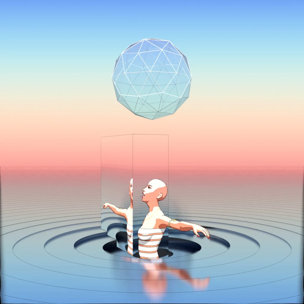 A woman rising from an abstract ocean