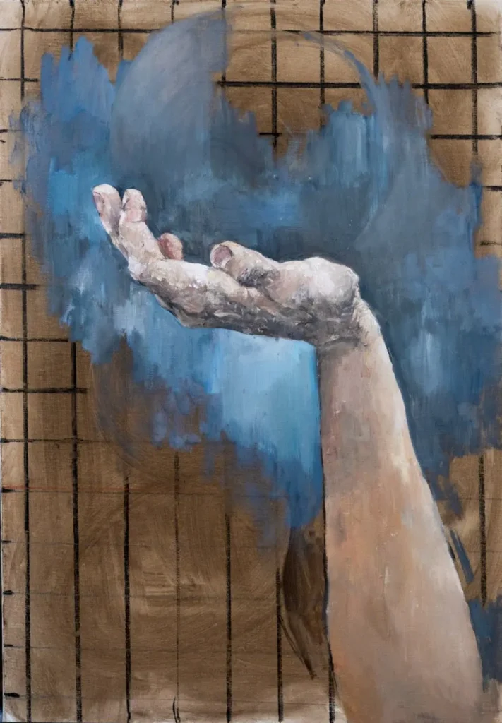 An oil painting of a hand