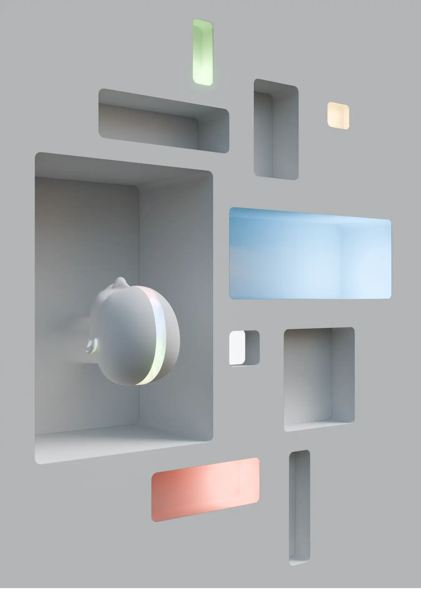 A cyborg-like human head rising from a wall